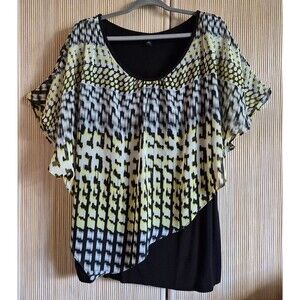 ALYX Woman Blouse Size 3X Black Tank Attached Sheer Poncho Style Top Flattering
